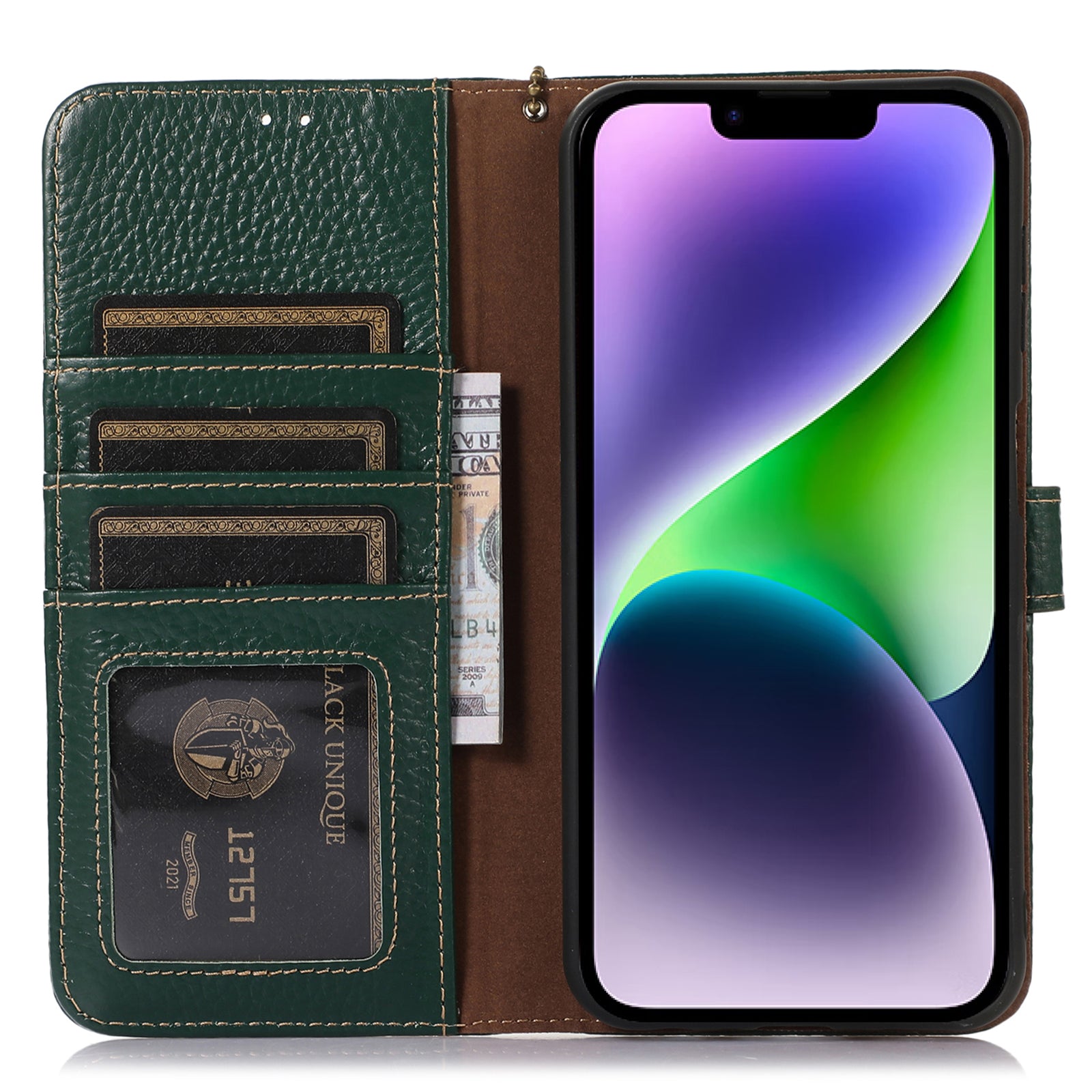 Til iPhone 14 Pung Telefon-etui RFID-blokerende ægte ko-læder Stand Folio Cover Til iPhone 14 Pung Telefon-etui RFID-blokerende ægte ko-læder Stand Folio Cover